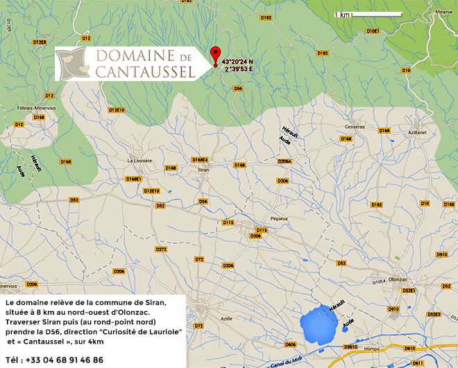 Plan d'accès au Domaine de Cantaussel en Minervois